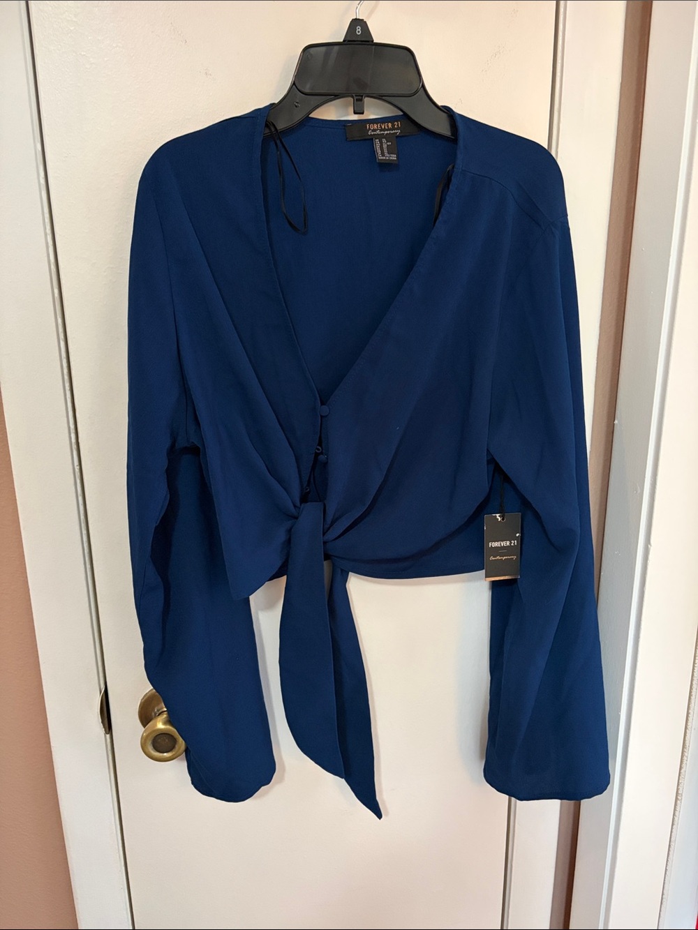 Forever 21 Royal Blue Tie-Front Wrap Blouse